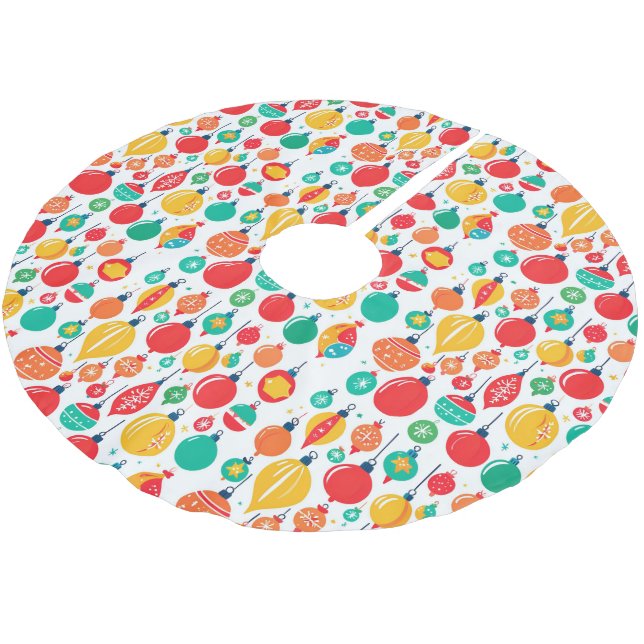 Simple Retro colourful Christmas Ornament Pattern Brushed Polyester Tree Skirt (Angled)