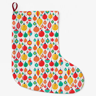 Simple Retro colourful Christmas Ornament Pattern Large Christmas Stocking