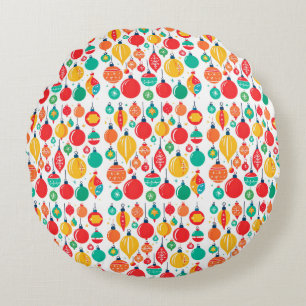 Simple Retro colourful Christmas Ornament Pattern Round Cushion