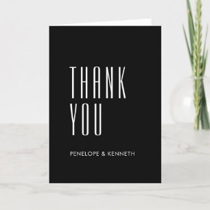 Simple Retro Custom Names Wedding Solid Black Thank You Card
