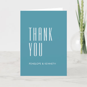 Simple Retro Custom Names Wedding Solid Teal Blue Thank You Card