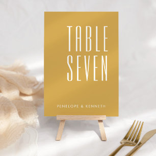 Simple Retro Custom Names Wedding Yellow Ochre Table Number