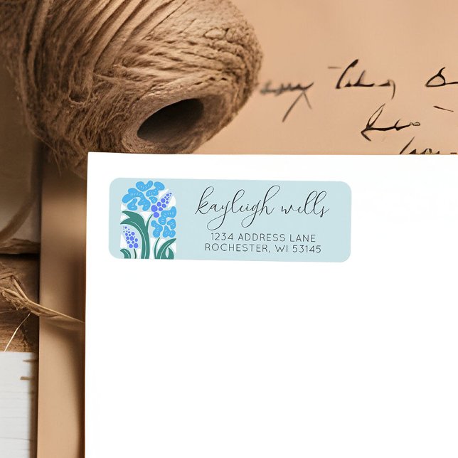 Simple Retro Floral Sky Blue Wedding Invitation (Retro floral dusty sky blue boho script modern return wedding invitation envelope address label)