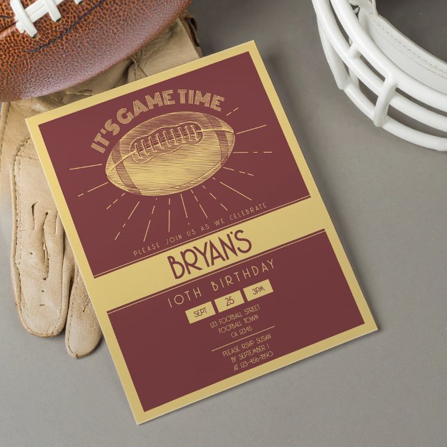 Simple Retro Gold Football Budget Birthday Invite (Creator Uploaded)