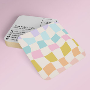 Simple Retro Groovy Chequered Chequerboard Your Lo Square Business Card