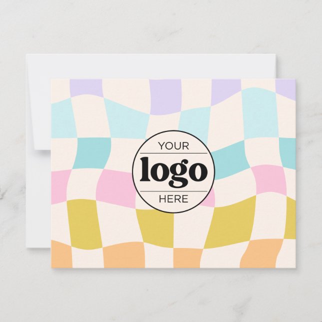 Simple Retro Groovy Chequered Custom Logo  Thank You Card (Front)