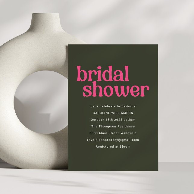 Simple Retro Groovy Hot Pink Green Bridal Shower Invitation (Creator Uploaded)