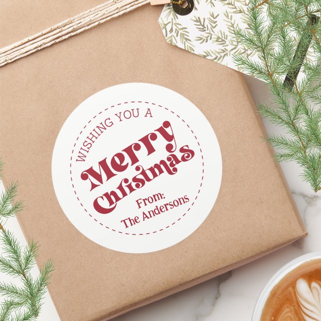 Simple Retro Modern Christmas Large Classic Round Sticker (Merry Christmas Simple Retro Modern Round 3" sticker)