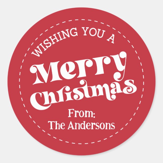 Simple Retro Modern Christmas Small Classic Round Sticker (Front)