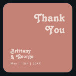 Simple Retro | Old Rose Thank You Wedding Favour Square Sticker<br><div class="desc">This simple retro | old rose thank you wedding favour square sticker is perfect for your classic funky vintage earth tones wedding. The design features a minimalist hippie rustic boho font. The neutral southwest desert colour palette and earthy bohemian mid-century lettering combine for a perfect, minimal modern western destination design....</div>
