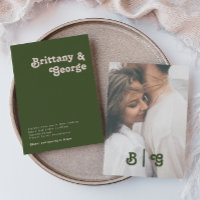 Simple Retro | Olive Green Casual Photo Monogram