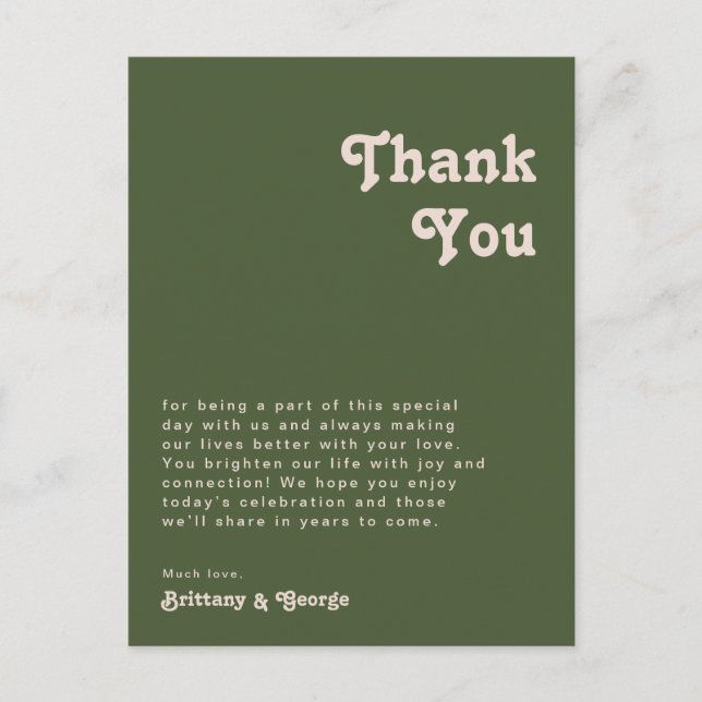Simple Retro | Olive Green Table Thank You Card (Front)