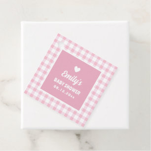 Simple Retro Pastel Pink Gingham Girl Baby Shower Favour Tags