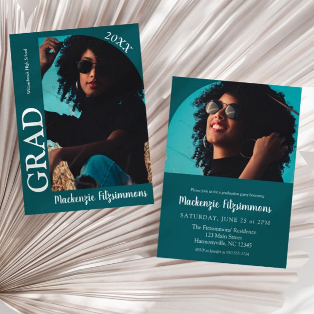 Simple Retro Photo Graduation Invitation (Teal green Simple Retro Photo Graduation Invitation)