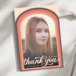 Simple Retro Pink Arch Photo Graduation Thank You Card