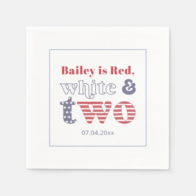 Simple Retro Red White TWO 2nd Birthday Party Napkin (Front)