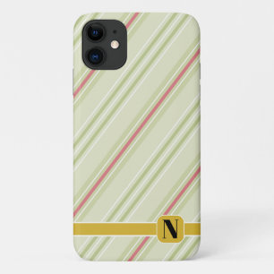 Simple retro stripes l Initial l Green Case-Mate iPhone Case