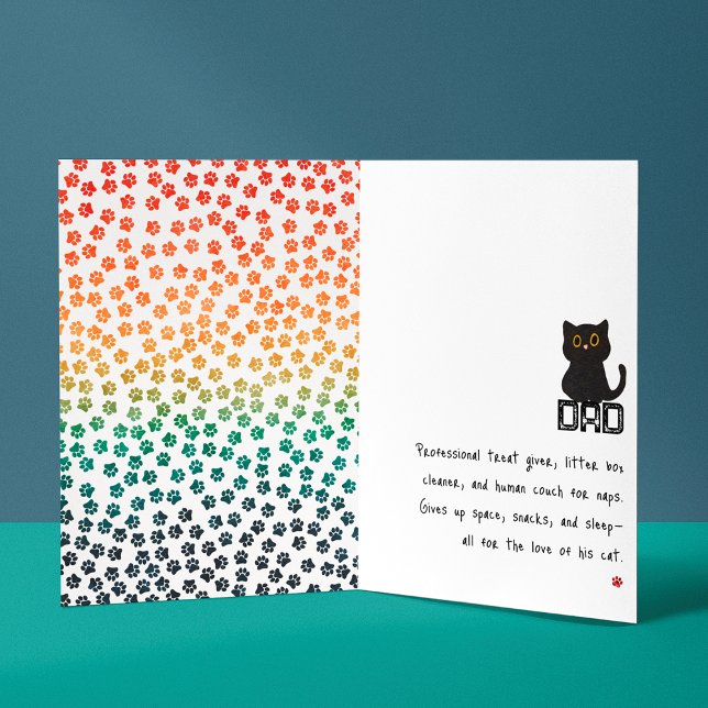 Simple Retro Sunset Cat Paws Funny Black Cat Dad  Card (Creator Uploaded)