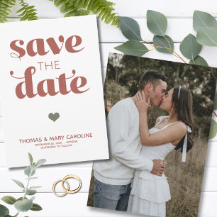 Simple Retro Terracotta One Photo Wedding Save The Date