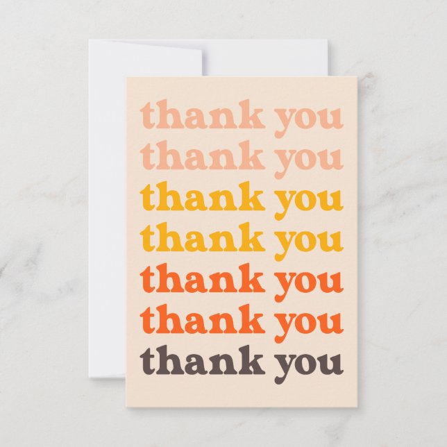 Simple Retro Typography Peach Yellow Brown Thank You Card (Front)