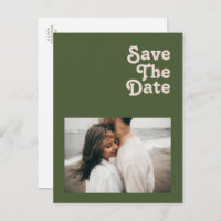 Simple Retro Vibe Olive Green Photo Save The Date