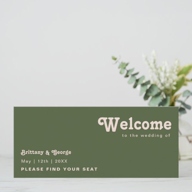 Simple Retro Vibe Olive Green Seating Chart Header (Standing Front)