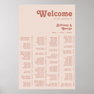 Simple Retro Vibes Blush Pink Alphabetical Seating Poster