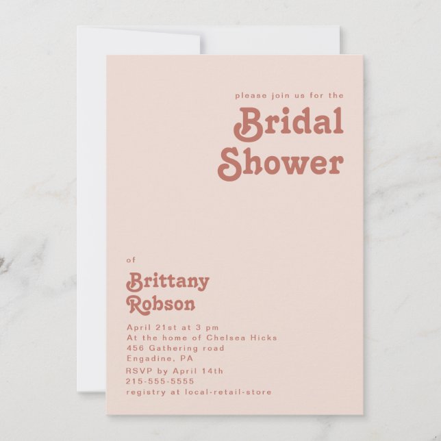 Simple Retro Vibes | Blush Pink Bridal Shower Invitation (Front)