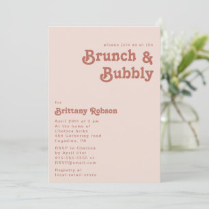 Simple Retro Vibes Blush Pink Brunch and Bubbly Invitation