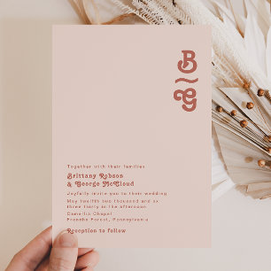 Simple Retro Vibes   Blush Pink Monogram Wedding Invitation