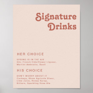 Simple Retro Vibes Blush Pink Signature Drinks Poster
