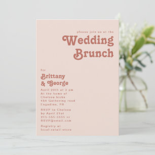 Simple Retro Vibes Blush Pink Wedding Brunch Invitation