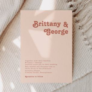 Simple Retro Vibes Blush Pink Wedding Invitation