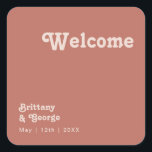 Simple Retro Vibes | Old Rose Wedding Welcome Square Sticker<br><div class="desc">This simple retro vibes | old rose wedding welcome square sticker is perfect for your classic funky vintage earth tones wedding. The design features a minimalist hippie rustic boho font. The neutral southwest desert colour palette and earthy bohemian mid-century lettering combine for a perfect, minimal modern western destination design. Feel...</div>