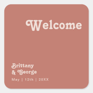 Simple Retro Vibes   Old Rose Wedding Welcome Square Sticker