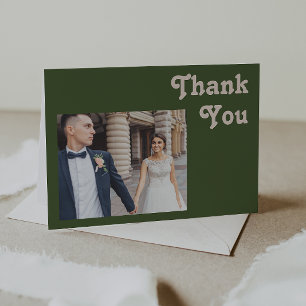 Simple Retro Vibes   Olive Green Folded Photo Thank You Card