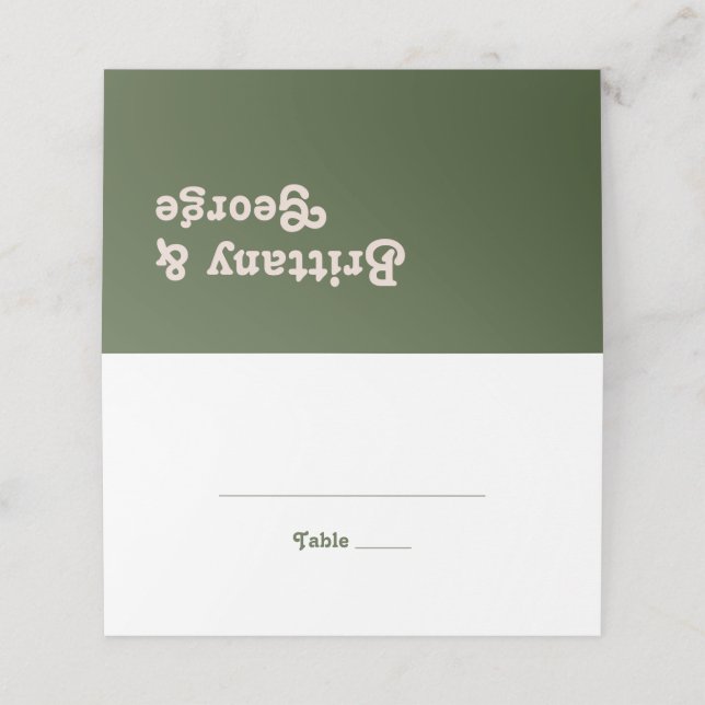 Simple Retro Vibes | Olive Green Folded Place Card (Outside Unfolded)