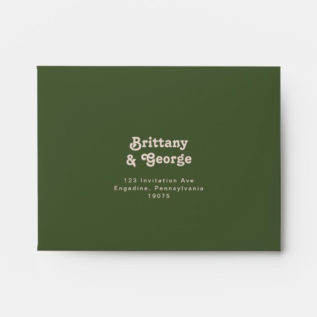 Simple Retro Vibes Olive Green Self Addressed RSVP Envelope (Front)