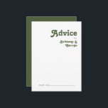 Simple Retro Vibes | Olive Green Wedding Advice Card<br><div class="desc">This simple retro vibes | olive green advice card is perfect for your classic funky vintage earth tones wedding. The design features a minimalist hippie rustic boho font. The neutral southwest desert colour palette and earthy bohemian mid-century lettering combine for a perfect, minimal modern western destination design. Feel free to...</div>