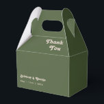 Simple Retro Vibes | Olive Green Wedding Favour Bo Box<br><div class="desc">This simple retro vibes | olive green wedding favour box is perfect for your classic funky vintage earth tones wedding. The design features a minimalist hippie rustic boho font. The neutral southwest desert colour palette and earthy bohemian mid-century lettering combine for a perfect, minimal modern western destination design. Feel free...</div>