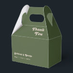 Simple Retro Vibes | Olive Green Wedding Favour Bo Box<br><div class="desc">This simple retro vibes | olive green wedding favour box is perfect for your classic funky vintage earth tones wedding. The design features a minimalist hippie rustic boho font. The neutral southwest desert colour palette and earthy bohemian mid-century lettering combine for a perfect, minimal modern western destination design. Feel free...</div>