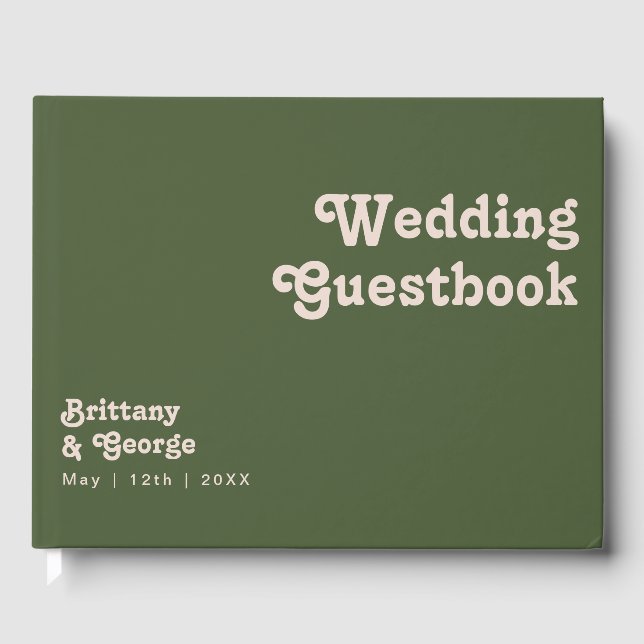 Simple Retro Vibes | Olive Green Wedding Guestbook (Front)
