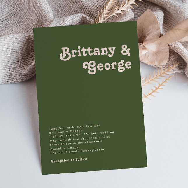 Simple Retro Vibes Olive Green Wedding Invitation (Creator Uploaded)