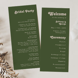 Simple Retro Vibes   Olive Green Wedding Program Programme