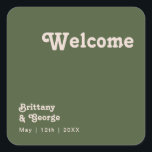 Simple Retro Vibes | Olive Green Wedding Welcome Square Sticker<br><div class="desc">This simple retro vibes | olive green wedding welcome square sticker is perfect for your classic funky vintage earth tones wedding. The design features a minimalist hippie rustic boho font. The neutral southwest desert colour palette and earthy bohemian mid-century lettering combine for a perfect, minimal modern western destination design. Feel...</div>