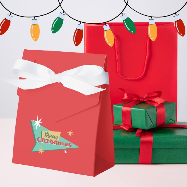 Simple Retro Vintage Red Merry Christmas Favour Box (Creator Uploaded)