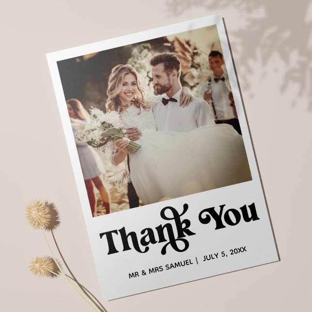 Simple Retro Wedding Thank You Photo Card (Creator Uploaded)
