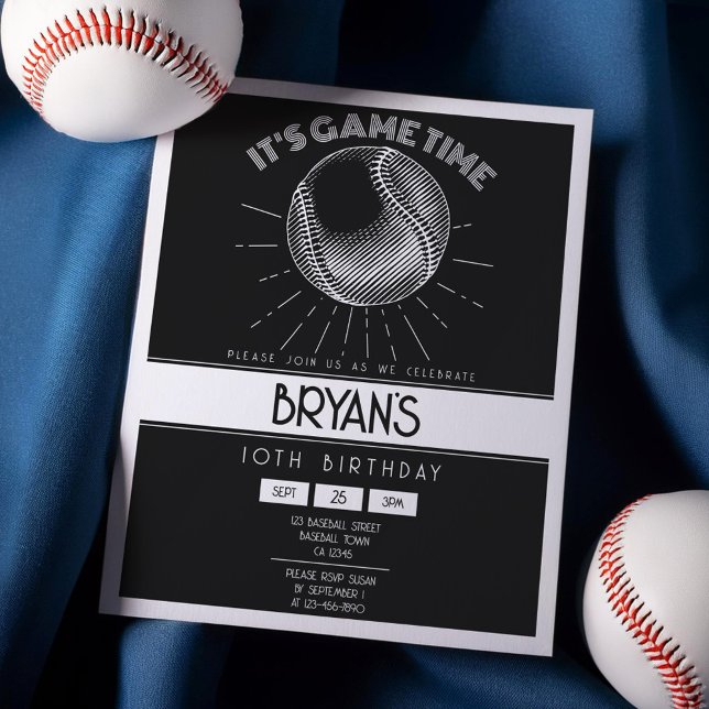 Simple Retro White Baseball Budget Birthday Invite (Creator Uploaded)