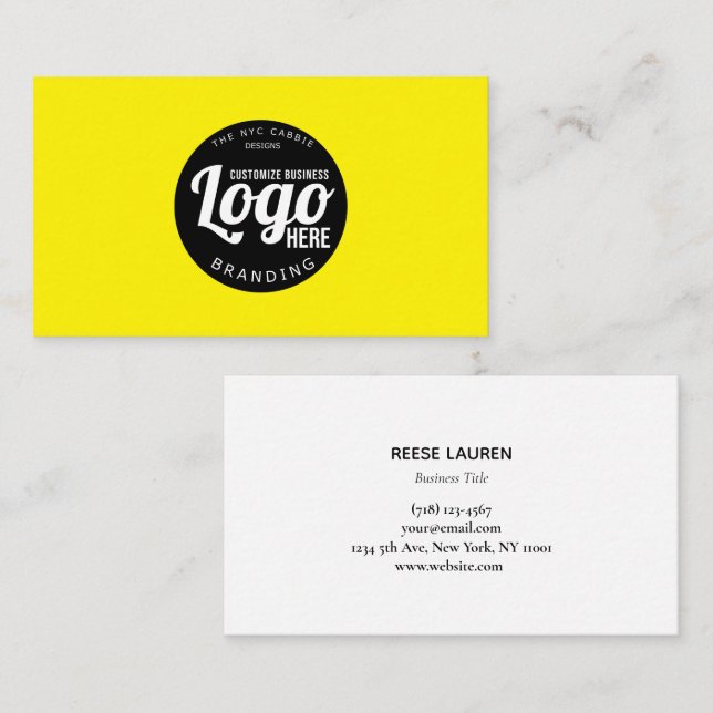 Simple Retro Yellow Business Card With Logo (Front/Back)