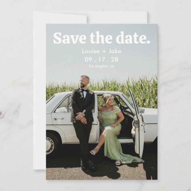 Simple RetroMinimalist Photo Wedding Save the Date Invitation (Front)